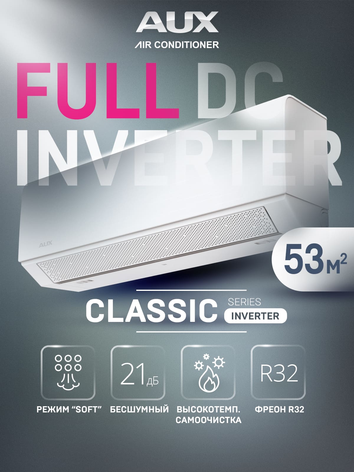 e6ca80fe7300307b0b7157db620fd86bd7e1e52b Сплит-система инверторная AUX Classic Inverter ASW-H18A4/BA-R2DI/AS-H18A4/BA-R2DI, кондиционер до 50 м²